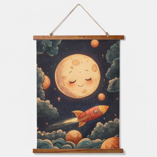 Kosmische Träume: Eine Raketenfahrt Wandteppich Mit Holzrahmen (Vorderseite)