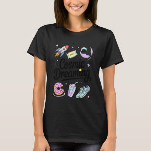 Kosmische Träumende Weltraumkatze Mond Rakete Ster T-Shirt