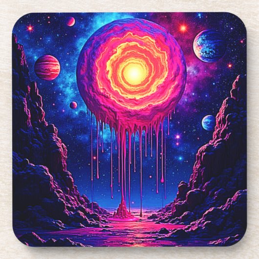Kosmische tropfende Planet-Kunst Getränkeuntersetzer (Vorderseite)