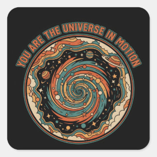 Kosmische Universum In Bewegung - Retro T-Shirt Quadratischer Aufkleber