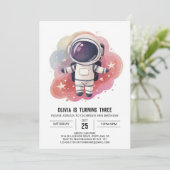 Kosmische Wasserfarbe Explorer Astronaut Geburtsta Einladung (Stehend Vorderseite)