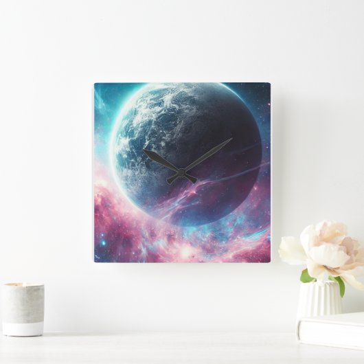 Kosmische Weiten Quadratische Wanduhr (Zuhause)