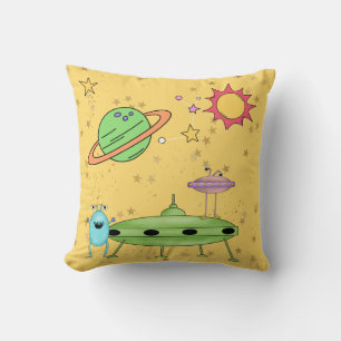 Kosmische Welt Alien und UFO Gelb  Kissen