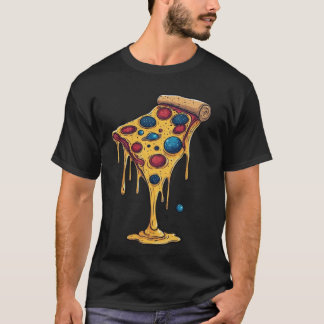 Kosmische Weltraum-Pizza-Scheibe Grafik T-Shirt -
