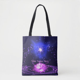 Kosmische Zen-Lila-Kristall-Lotusblumen-Sterne Tasche
