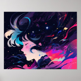 Kosmischer abstrakter Anime-Mädchen Poster