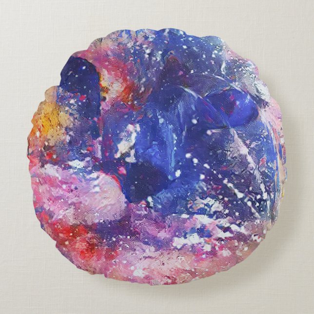 Kosmischer Abstrakter Katzentraum Rundes Kissen (Vorderseite)