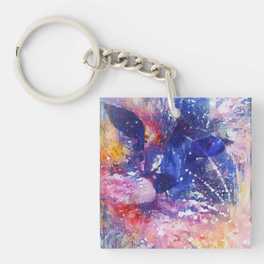 Kosmischer Abstrakter Katzentraum Schlüsselanhänger (Vorderseite)