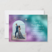 Kosmischer Aquamariner Lila Silver Sun Moon Astron Save The Date (Vorderseite)