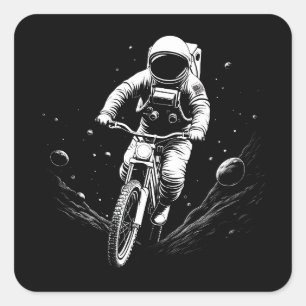 Kosmischer Astronauten-Fahrrad-Raum-Abenteuer Quadratischer Aufkleber