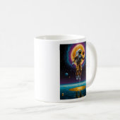 Kosmischer Astronautenbasketball über Gold Planet Kaffeetasse (VorderseiteRechts)