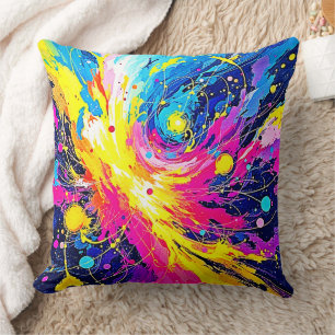 Kosmischer Ausbruch: Lebendige Spritzkunst Kissen