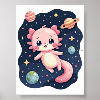 Kosmischer Axolotl-Weltraum-Galaxie-Kawaii-Aufkleb Poster