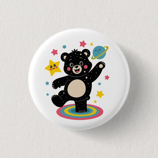 Kosmischer Bär mit Sternen und Planeten - Niedlich Button (Vorderseite)