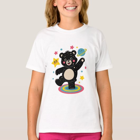 Kosmischer Bär mit Sternen und Planeten - Niedlich T-Shirt (Vorderseite)