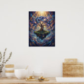 Kosmischer Baum des Lebens auf schwimmender Insel Poster (Küche)
