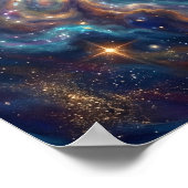 Kosmischer Baum des Lebens auf schwimmender Insel Poster (Ecke)