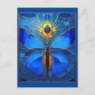 Kosmischer blauer Glasmalerei-Schmetterling Postkarte