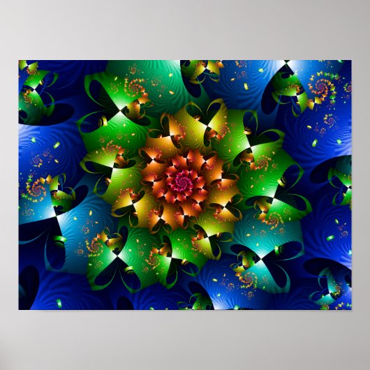 Kosmischer blauer Limonen-Sternenexplosions-Blumen Poster (Vorne)
