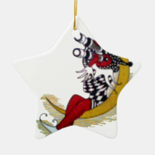 Kosmischer Blick: Elf auf dem Mond Keramikornament