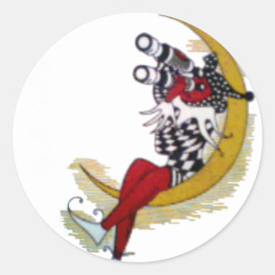 Kosmischer Blick: Elf auf dem Mond Runder Aufkleber