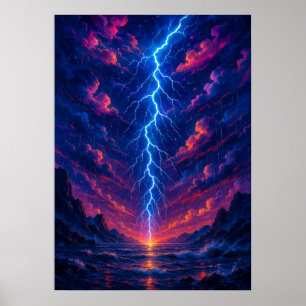 Kosmischer Blitzschlag über Gebirge Fantasie Poster