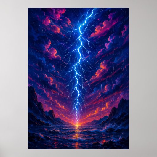 Kosmischer Blitzschlag über Gebirge Fantasie Poster (Vorne)