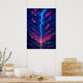 Kosmischer Blitzschlag über Gebirge Fantasie Poster (Küche)