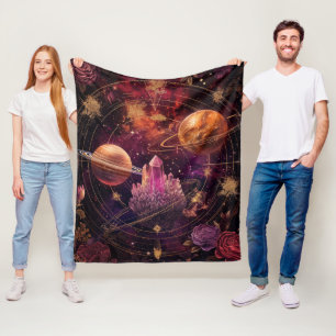 Kosmischer Blumenplanet Purpur-Nebel Weltraum Fleecedecke
