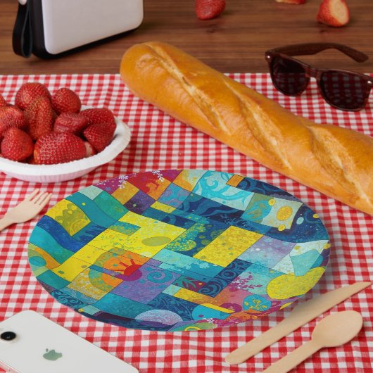 Kosmischer Blütengarten: Abstraktes Mosaik der Trä Pappteller (Picknick)