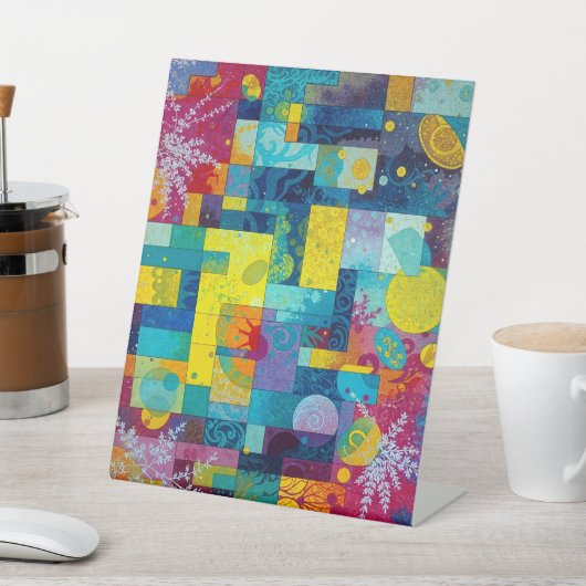 Kosmischer Blütengarten: Abstraktes Mosaik der Trä Sockelschild (In SItu)