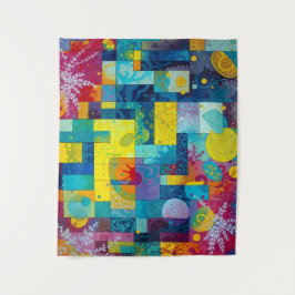 Kosmischer Blütengarten: Abstraktes Mosaik der Trä Wandteppich