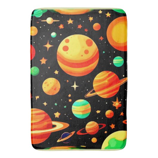 Kosmischer Cartoon in warmen Farbtönen Badematte (Vorderseite Vertikal)