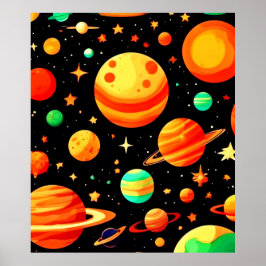 Kosmischer Cartoon in warmen Farbtönen Poster
