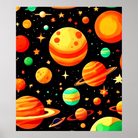 Kosmischer Cartoon in warmen Farbtönen Poster (Vorne)