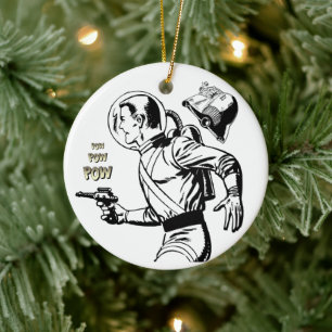 Kosmischer Charme: Retro-Sci-Fi Ray Gun Man Keramik Ornament