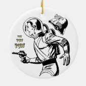 Kosmischer Charme: Retro-Sci-Fi Ray Gun Man Keramik Ornament (Hinten)