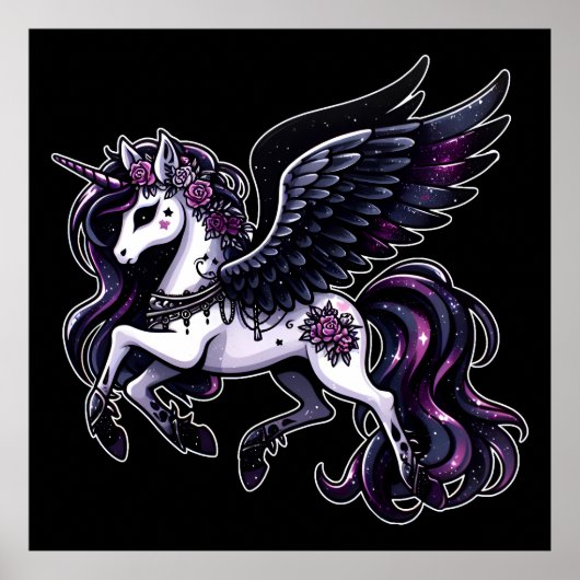 Kosmischer Einhorn-Glitzer dunkler Pegasus Poster (Vorne)