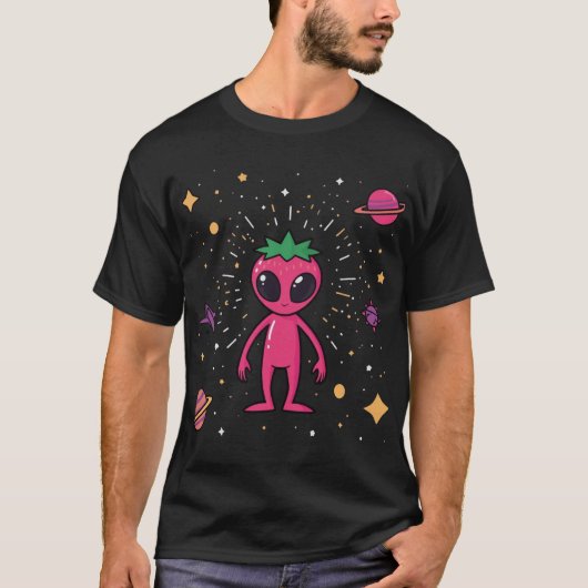 Kosmischer Erdbeer-Alien – Süße Sci-Fi-Frucht T-Shirt (Vorderseite)
