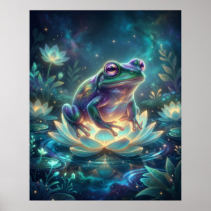 Kosmischer Frosch Leuchtende Lotusblume Poster