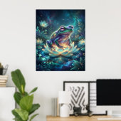 Kosmischer Frosch Leuchtende Lotusblume Poster (Heimbüro)
