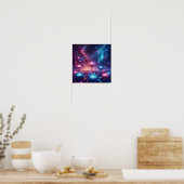 Kosmischer Garten leuchtend blühender Blumen Poster (Küche)