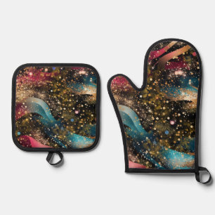 Kosmischer Goldstaub-Abstraktion Ofenhandschuh & Topflappen-Set