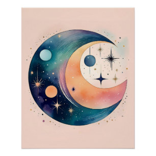 Kosmischer Halbmond und Stars - Pastel Dream Poster