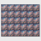 Kosmischer Himmel mit fantasievollen Blume Geschenkpapier (Flach)