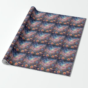 Kosmischer Himmel mit fantasievollen Blume Geschenkpapier