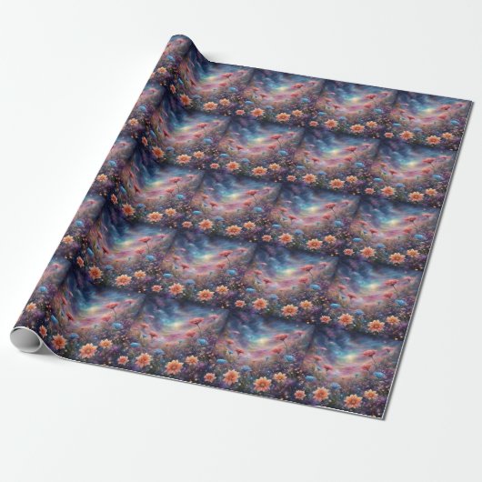 Kosmischer Himmel mit fantasievollen Blume Geschenkpapier (Ungerollt)