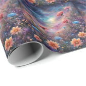 Kosmischer Himmel mit fantasievollen Blume Geschenkpapier (Rolleneckpunkt)