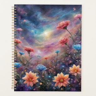 Kosmischer Himmel mit fantasievollen Blume Planer