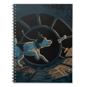 Kosmischer Hund-Chasingknochen im Weltraum Notizblock